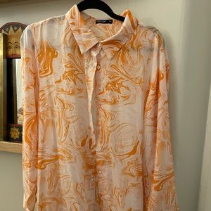 Oversized Button Up, Orange Button Up, Swirl Button Up Shirt